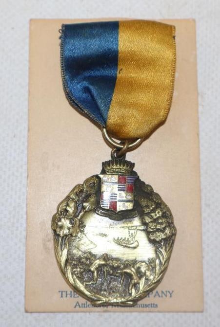 1912 Detroit Michigan Cadillaqua Cadillac Pin Back Ribbon Badge: 1.25" x 3.25"