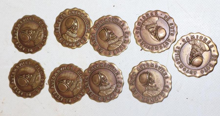 Group of 9 DeSoto Embossed Emblems: 1.50" diameter each