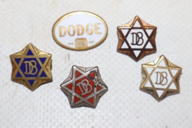 Group of 5 Dodge Brothers Cloisonne Pin Back Badges: .75" x .50" largest