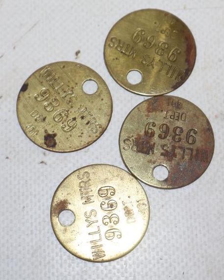 Group of 4 Willys Motors Brass Tags: 1" diameter each