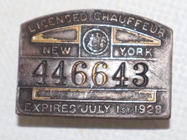 1927 New York Licensed  Chauffeur  Hat Badges (1 of 2)