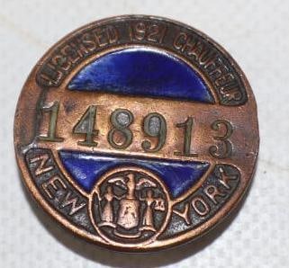 1921 New York Licensed  Chauffeur Hat  Badges (1 of 2)