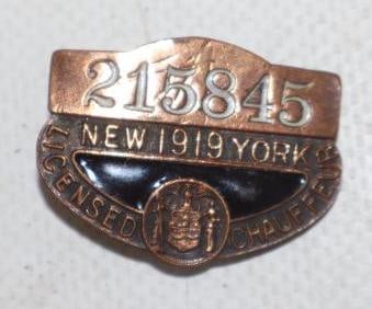 1919 New York Licensed  Chauffeur Hat Badges (1 of 2)