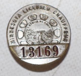 1936 Minnesota Licensed Chauffeur Pin Back Badges: 1.25" diameter