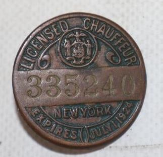 1923 New York Licensed  Chauffeur Hat Badge (1 of 2)