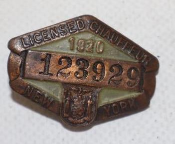 1920 New York Licensed  Chauffeur Hat Badges (1 of 2)