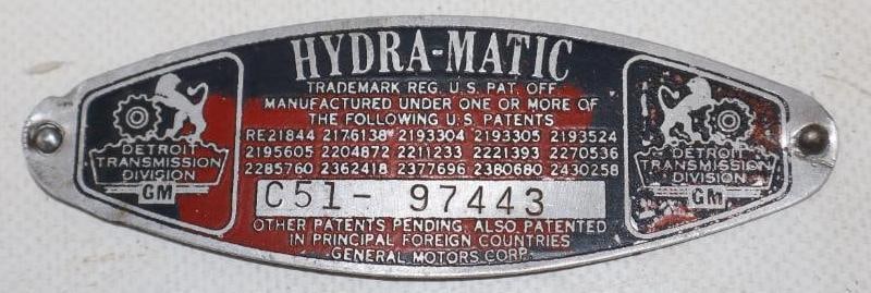 Hydra-Matic GM Serial Data Body Tag (1 of 2)