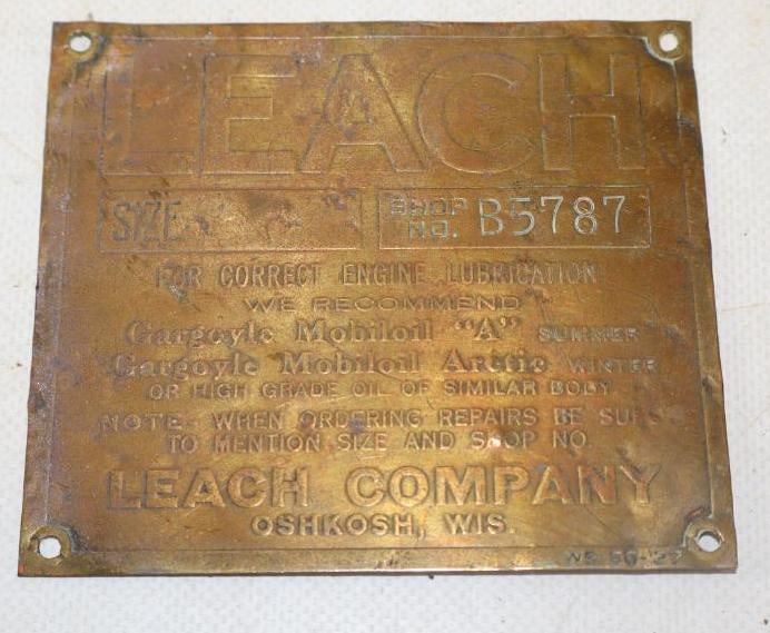 Brass Leach Truck Serial Data Body Tag: 4" x 3.50"