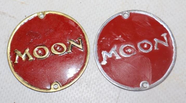 Group of 2 Moon Motor Car Co Hubcap Emblem Badges: 1.50" diameter each