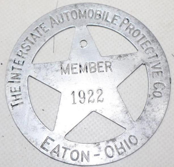 1922 The Interstate Automobile Protective Co Member Radiator Badge: 3" diameter