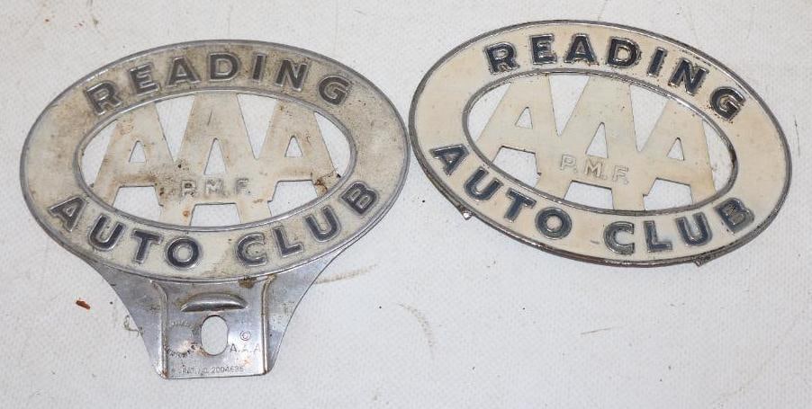 Group of 2 Reading AAA License Plate Toppers: 4.50" x 4.25" largest smaller one has been cut