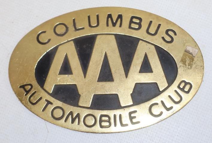 Brass Columbus AAA Radiator Badge: 4.50"x 3"