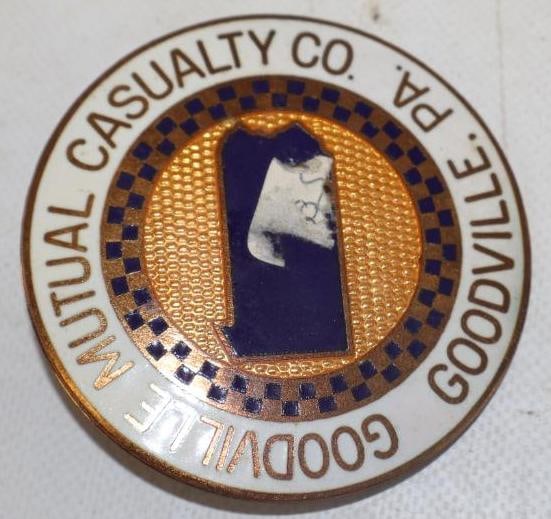 Goodville Mutual Casualty Company PA Cloisonne Radiator Emblem Badge: 3" diameter