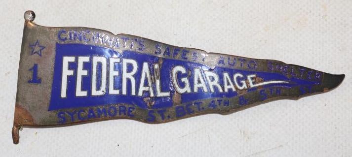 Federal Garage Cincinnati Safest Auto Shelter Cloisonne Radiator Emblem Badge: 4.75" x 2"