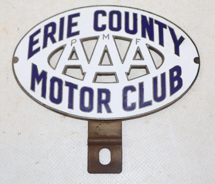 Die Cut Erie County AAA Motor Club Cloisonne License Plate Topper: 4.50" x 4.25"