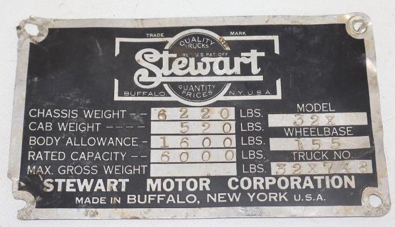Stewart Motor Corporation Serial Data Body Tag (1 of 2)
