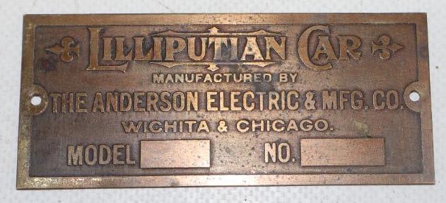 Lilliputian Car The Anderson Electric Brass Serial Data Body Tag (1 of 2)