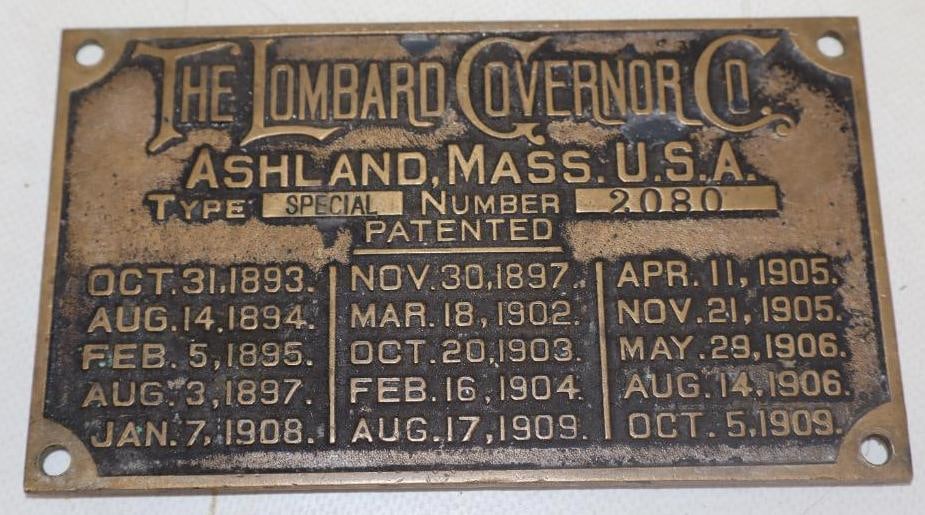 The Lombard Governor Company Brass Engine Serial Data Tag (1 of 2)