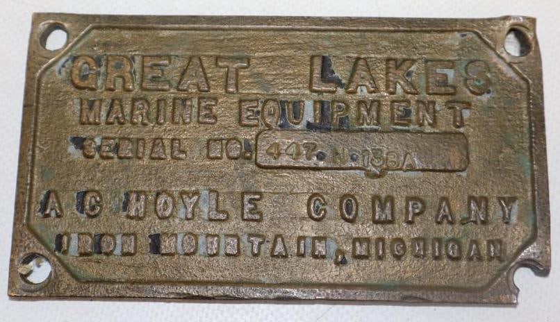 Great Lakes Marine Engine Brass Serial Data Tag (1 of 2)