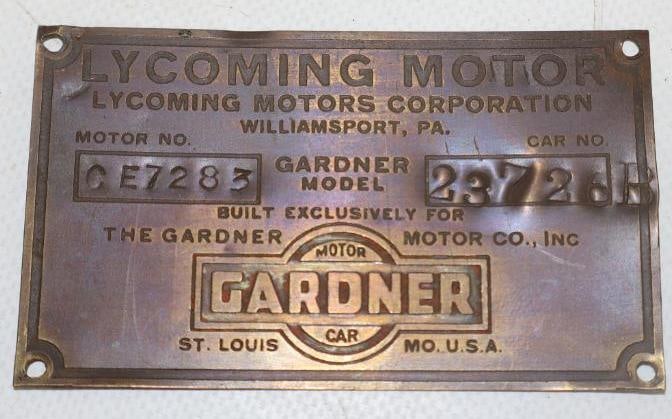 Gardner Motor Car Brass Serial Data Body Tag (1 of 2)