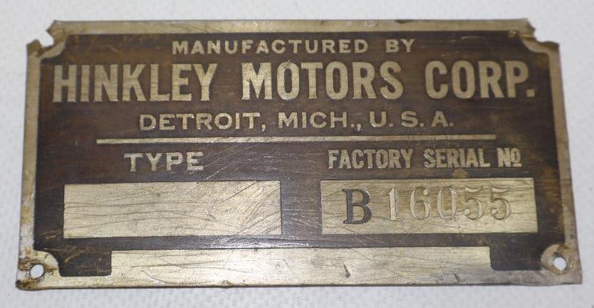 Hinkley Motors Serial Data Tag (1 of 2)