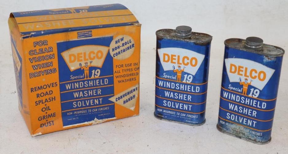 Group of 2 Delco Windshield Washer Solvent Cans w/ Original Display Box (1 of 2)