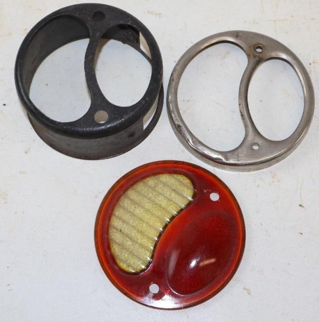 Group of 2 Early Automobile  Taillight Brackets w/ One Glass Lense (1 of 2)