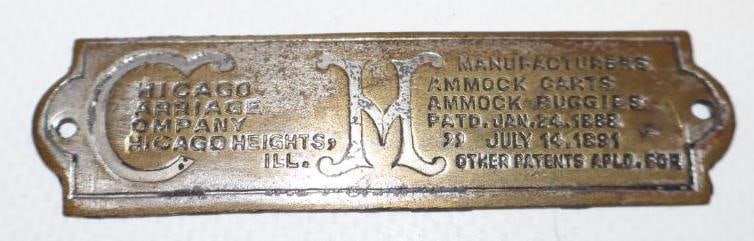 Chicago Carriage Company Coach Builder Body Tag: 2.75" x .75"