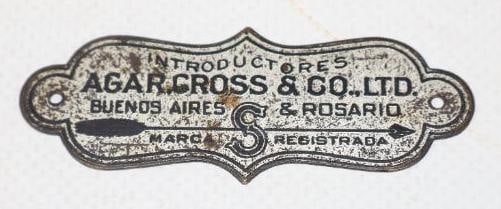 Agar, Caross & Co. Buenos Aires Coach Builder Body Tag: 2.25" x .75"