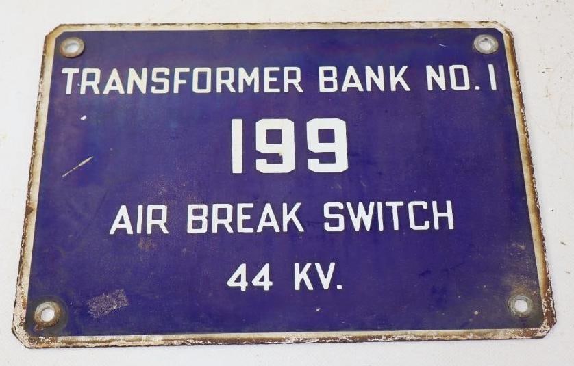 Porcelain Transformer Bank NO.1 Air Break Switch Sign: 12" x 8.50"