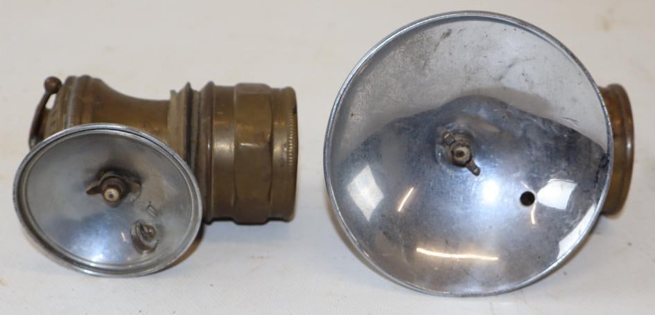 Group of 2 Auto-Lite And Just Rite Carbide Lights: 4" x 4.50" x 2" largest