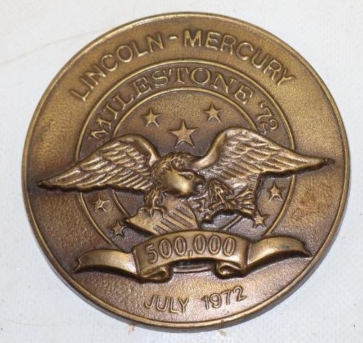 1972 Lincoln- Mercury 500,000 Milestone Bronze Embossed Paperweight: 4" diameter