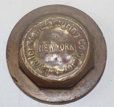 Daimler Manufacturing Company Brass Threaded Automobile Hubcap: 3.75" diameter