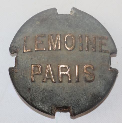 Embossed Lemoine Paris Brass Threaded Automobile Hubcap (1 of 2)