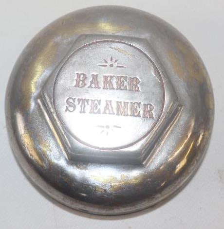 Baker Steamer Threaded Automobile Hubcap: 4.75" diameter
