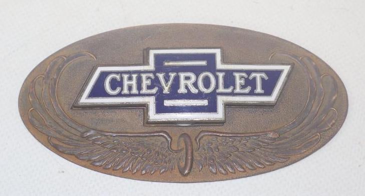 1928 Chevrolet Plate and Emblem: 4.5" x 2.25", cloisonne