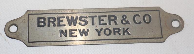 Brewster & Co. New York Coach Builder Automobile Identification Tag: 5.50" x 1"