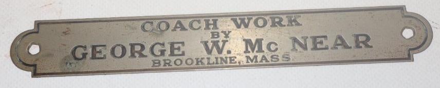 Coach Work By George W. McNear Automobile Coach Builder Identification Tag (1 of 2)