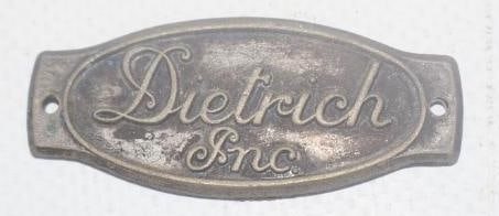 Embossed Dietrich Inc. Detroit Automobile Coach Builder Identification Tag: 1.75" x .75"