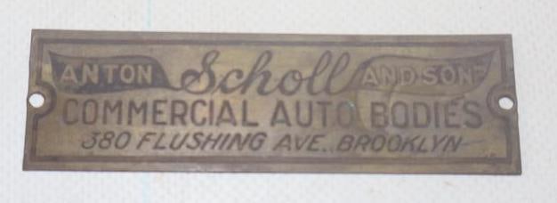 Scholl Commercial Auto Bodies Brass Coach Builder Identification Tag (1 of 2)