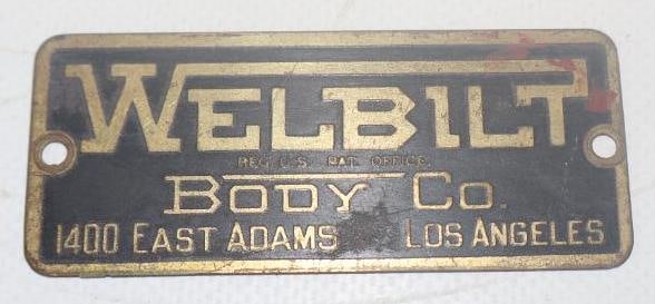 Welbilt Body Co. Brass Automobile Coach Builder Identification Tag (1 of 2)