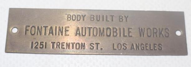 Fontaine Automobile Works Brass Coach Builder Identification Tag (1 of 2)