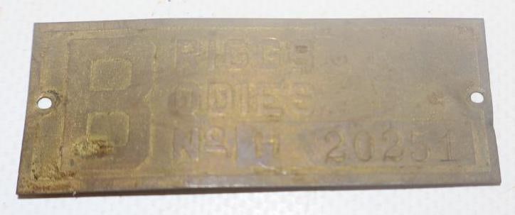 Briggs Bodies Brass Automobile Coach Builder Identification Tag: 2.75" x 1"