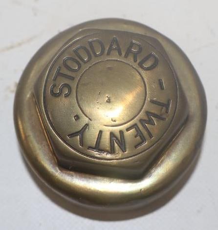Stoddard Twenty Brass Threaded Automobile Hubcap: 2.75" diameter