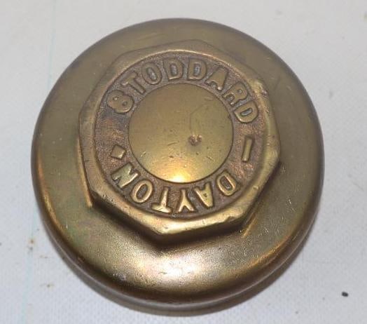 Stoddard Dayton Brass Threaded Automobile Hubcap: 3.50" diameter