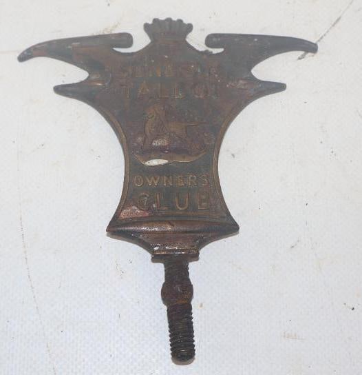 Sunbeam Talbot Owners Club Brass Automobile Radiator Cap Hood Ornament Mascot: 4" x 4.75"