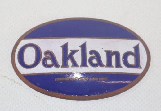 1919 - 1920 Oakland Copper Radiator Emblem Badge: 2.75" x 1.75", cloisonne