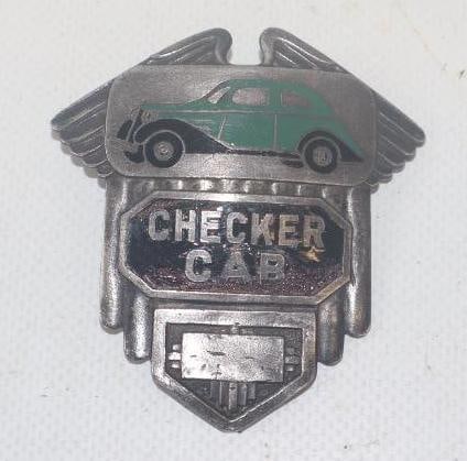 Checker Cab Badge: 2.5" x 2.25", cloisonne