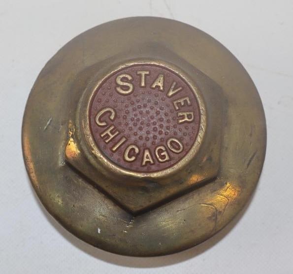Staver Chicago Brass Threaded Automobile Hubcap: 4.25" diameter