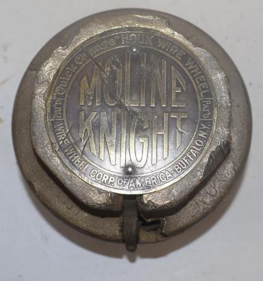Moline Knight "Quick Change" Houk Wire Wheel Brass Threaded Automobile Hubcap (1 of 2)